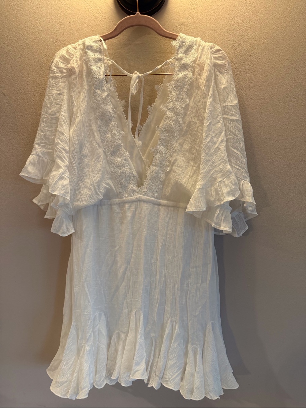 Aakaa Ivory V-Neck Ruffle Mini Dress - Picture 5 of 7